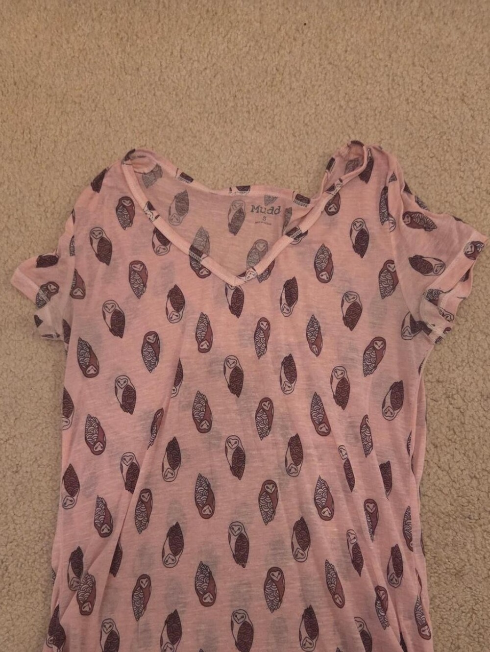 Mudd Pink Short-Sleeve Owl-Print V-Neck Tee